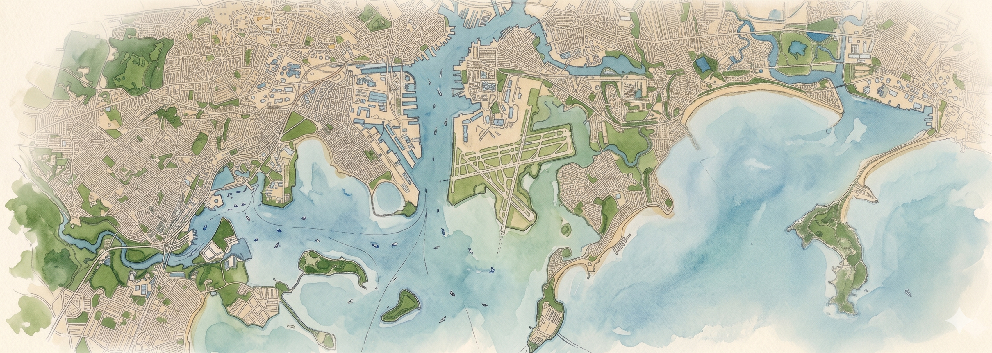 Watercolour aerial map of San José Regional Wastewater Facility, the adjacent industrial parcel including the Prologis STEM Park site, and the surrounding South Bay landscape